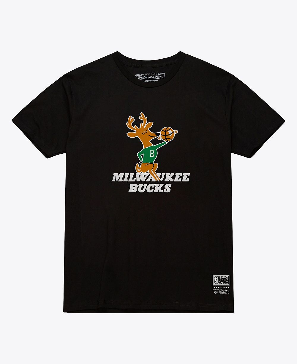 Mitchell & Ness Мужская и Женская футболка Milwaukee Bucks Hardwood Classics Arch, Black