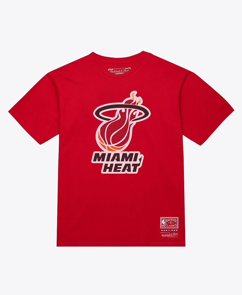 Мужская и женская футболка Mitchell & Ness Red Miami Heat Hardwood Classics Arch