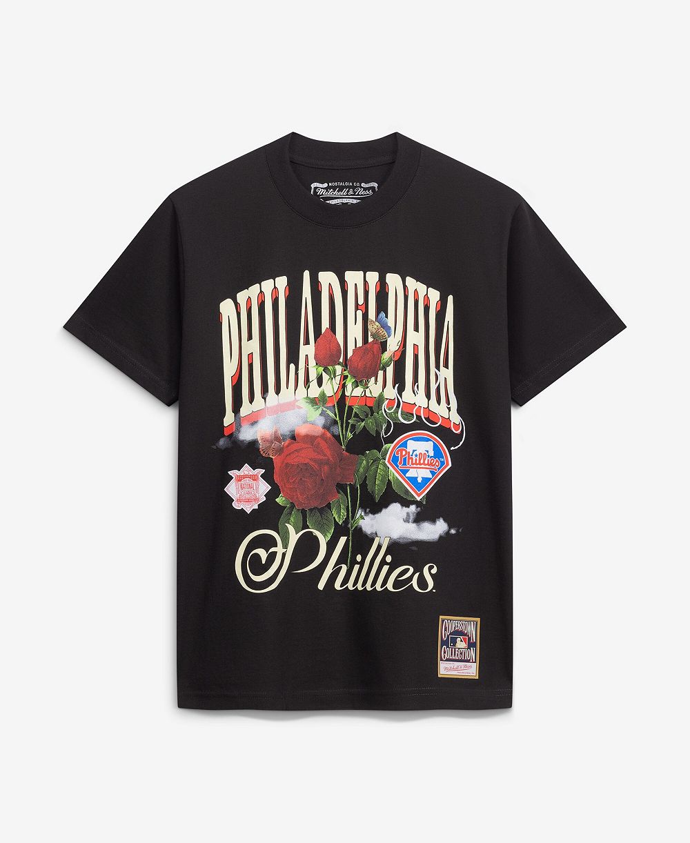 Mitchell & Ness Мужская черная футболка Philadelphia Phillies Cooperstown Floral