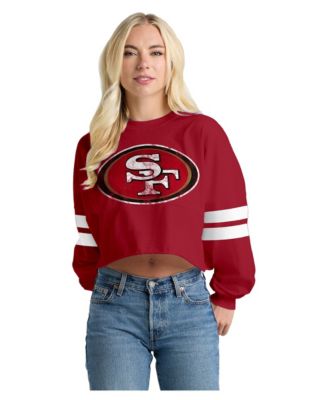Spirit Jersey Женская Scarlet San Francisco 49ers Oversized Cropped Stripe Long Sleeve T-Shirt