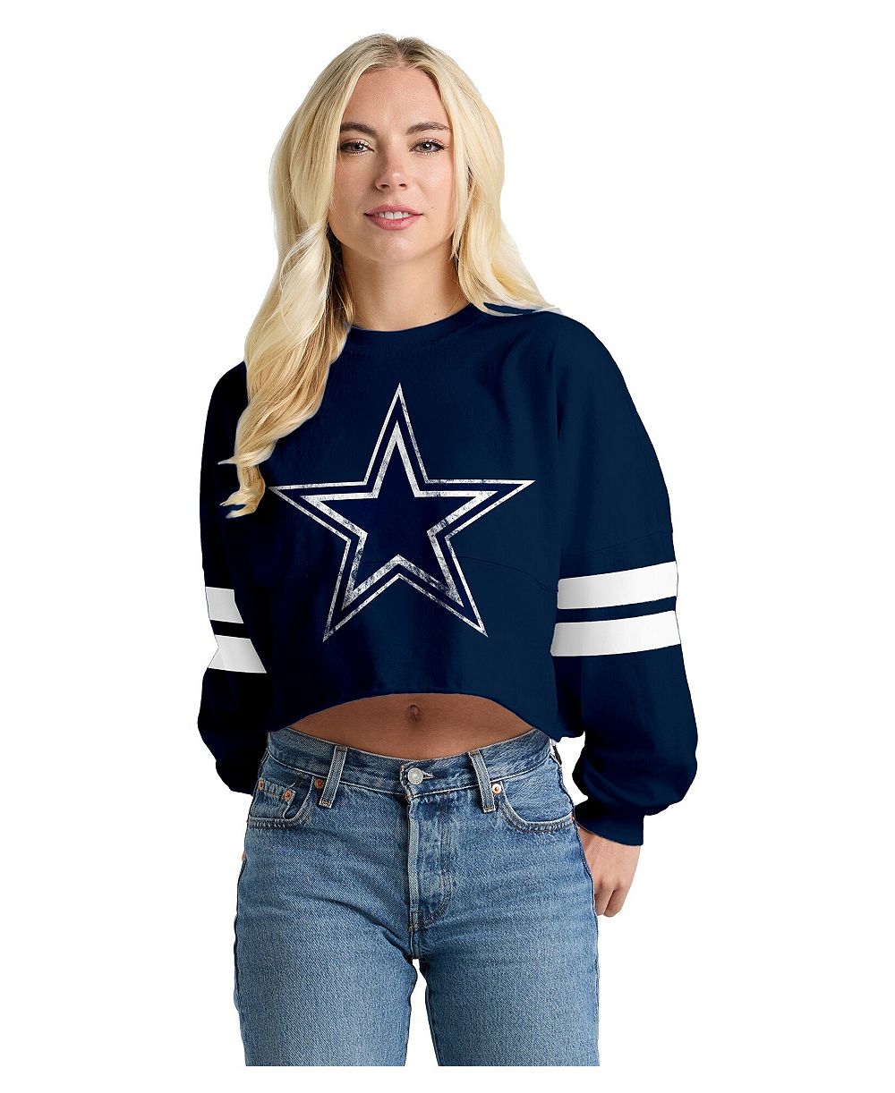 Женская футболка Spirit Jersey Navy Dallas Cowboys Oversized Cropped Stripe Long Sleeve