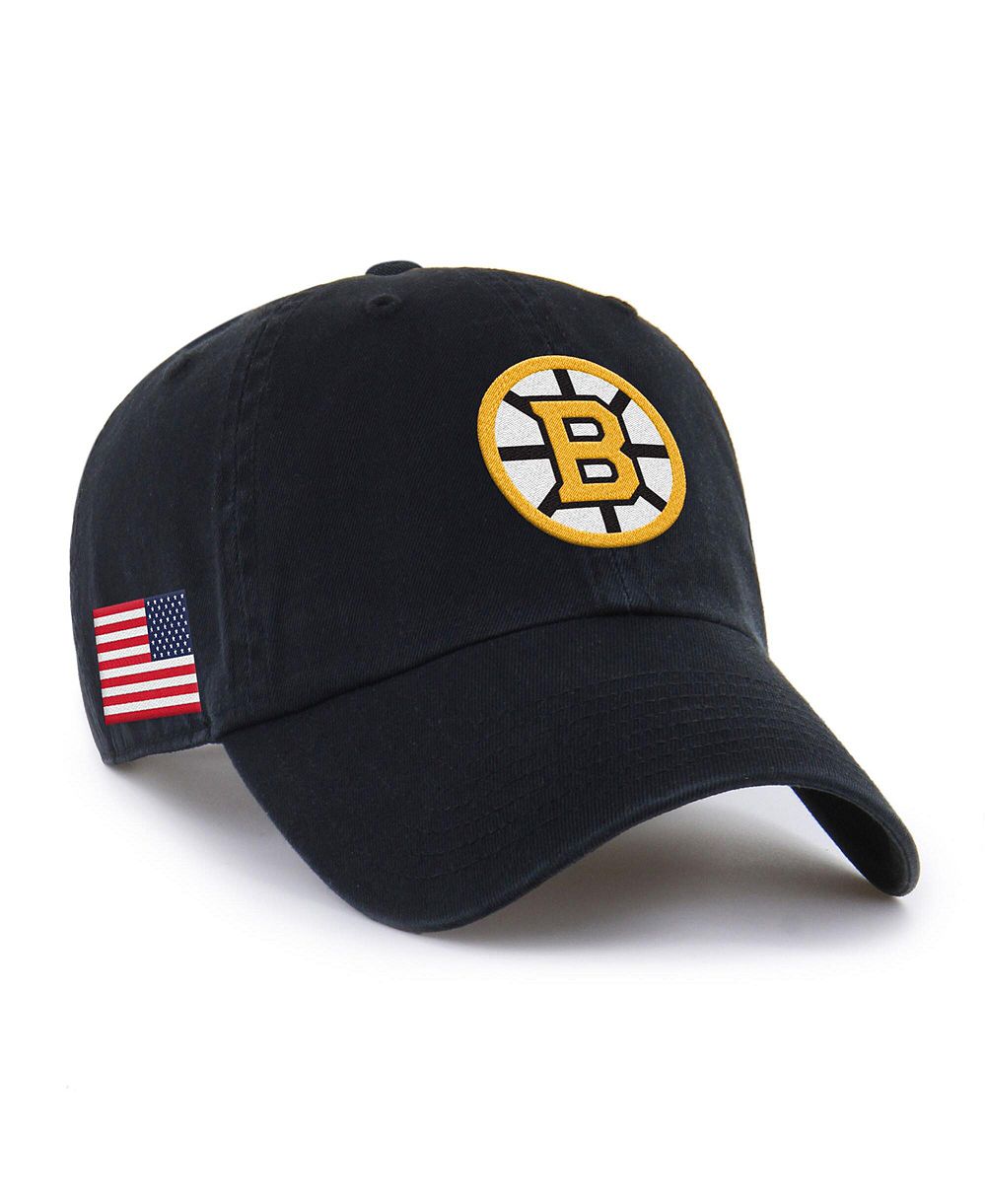 Мужская и женская кепка '47 Brand Black Boston Bruins Heritage Flag Clean Up Adjustable Hat
