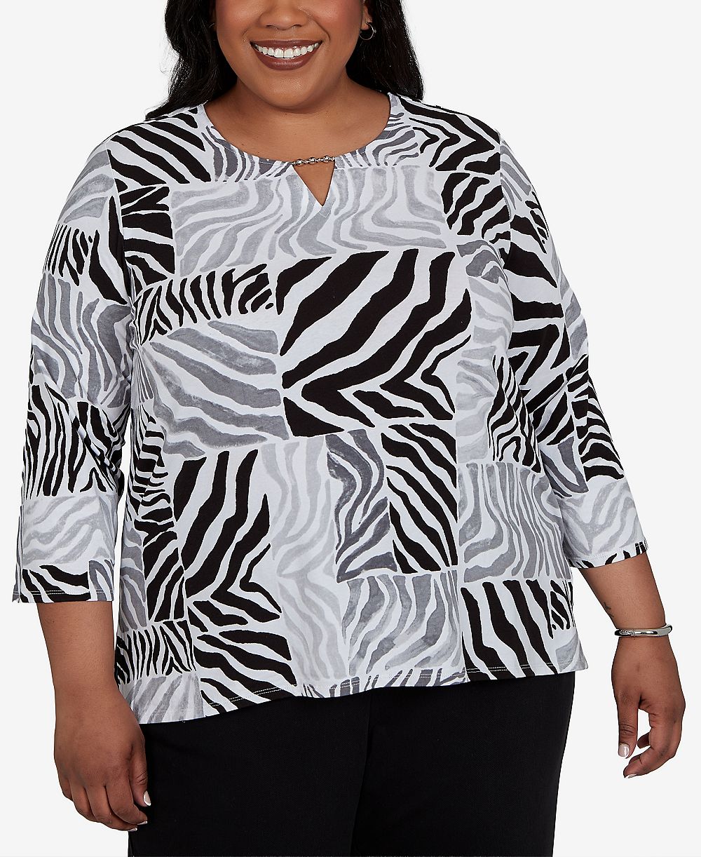 Alfred Dunner Plus Size Zebra Blocks Knit Top