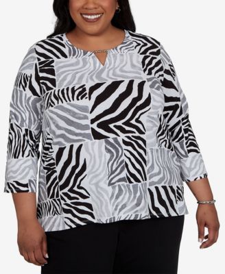 Женский трикотажный топ Alfred Dunner Plus Size Zebra Blocks