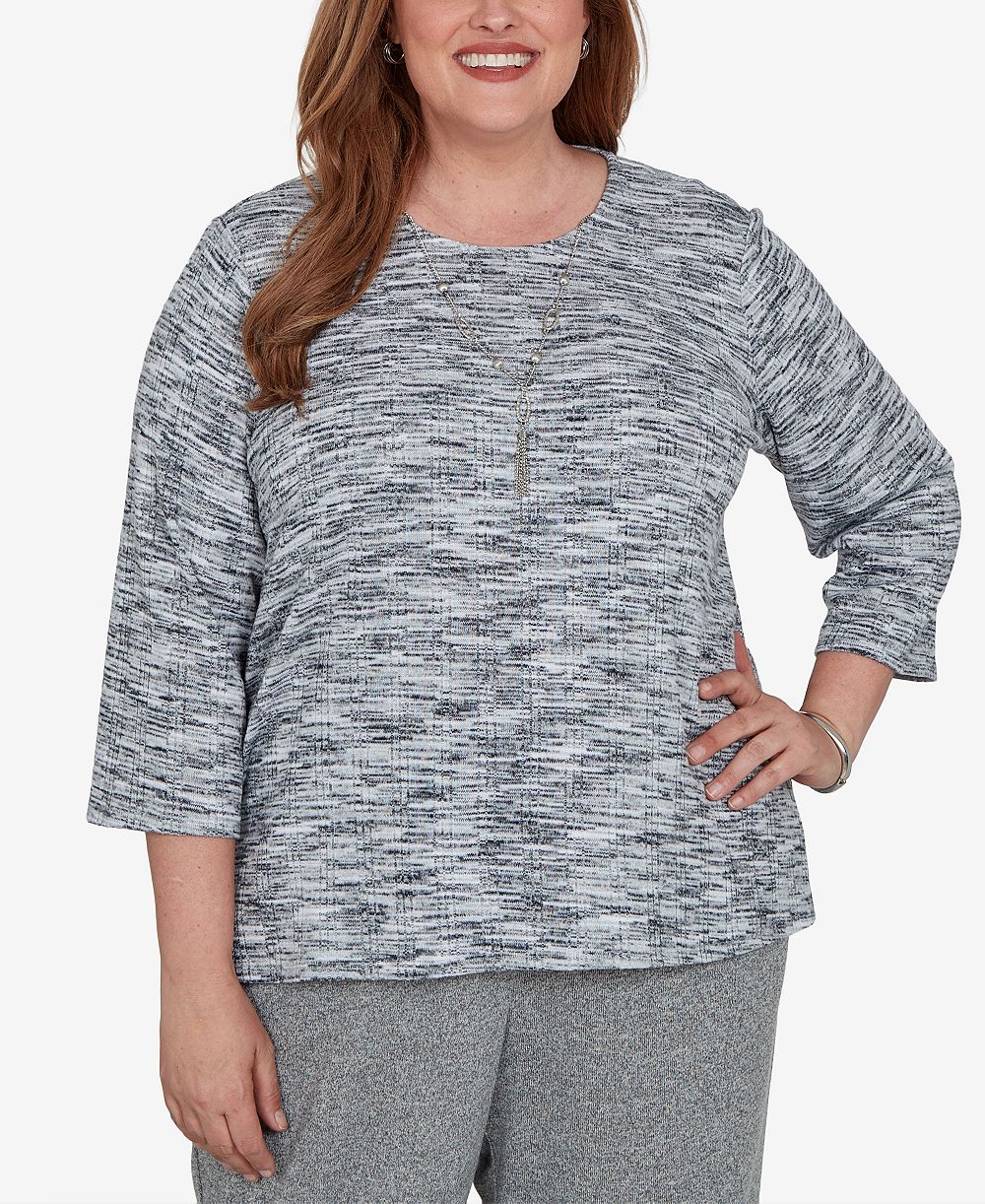 Alfred Dunner Plus Size Space Dye Top with Necklace