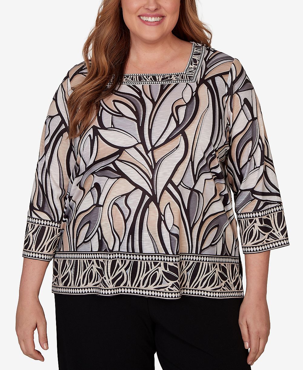 Женская туника Alfred Dunner Plus Size Stained Glass Border Trim Top