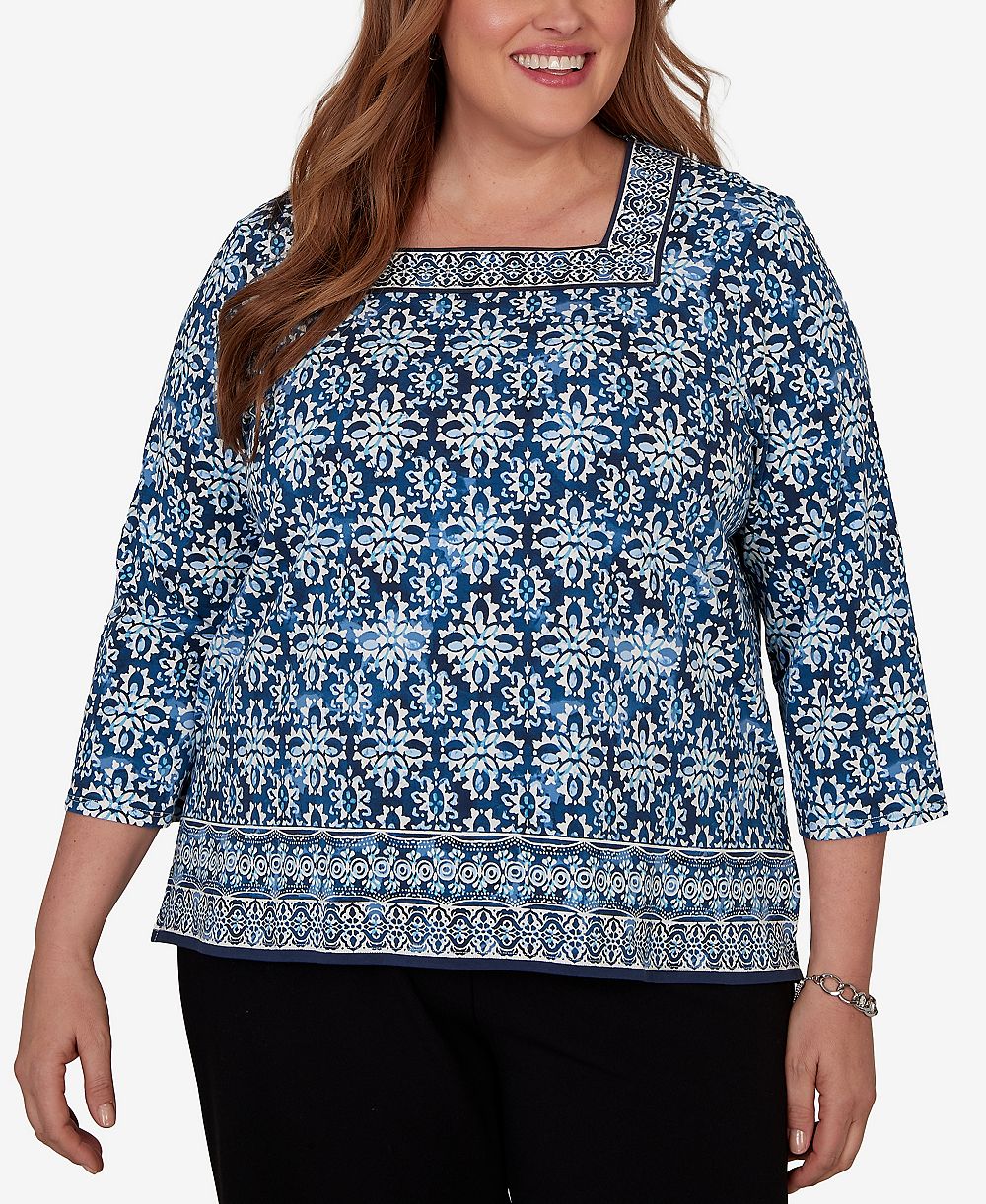 Женский топ Alfred Dunner Plus Size Batik Tile Square Neck