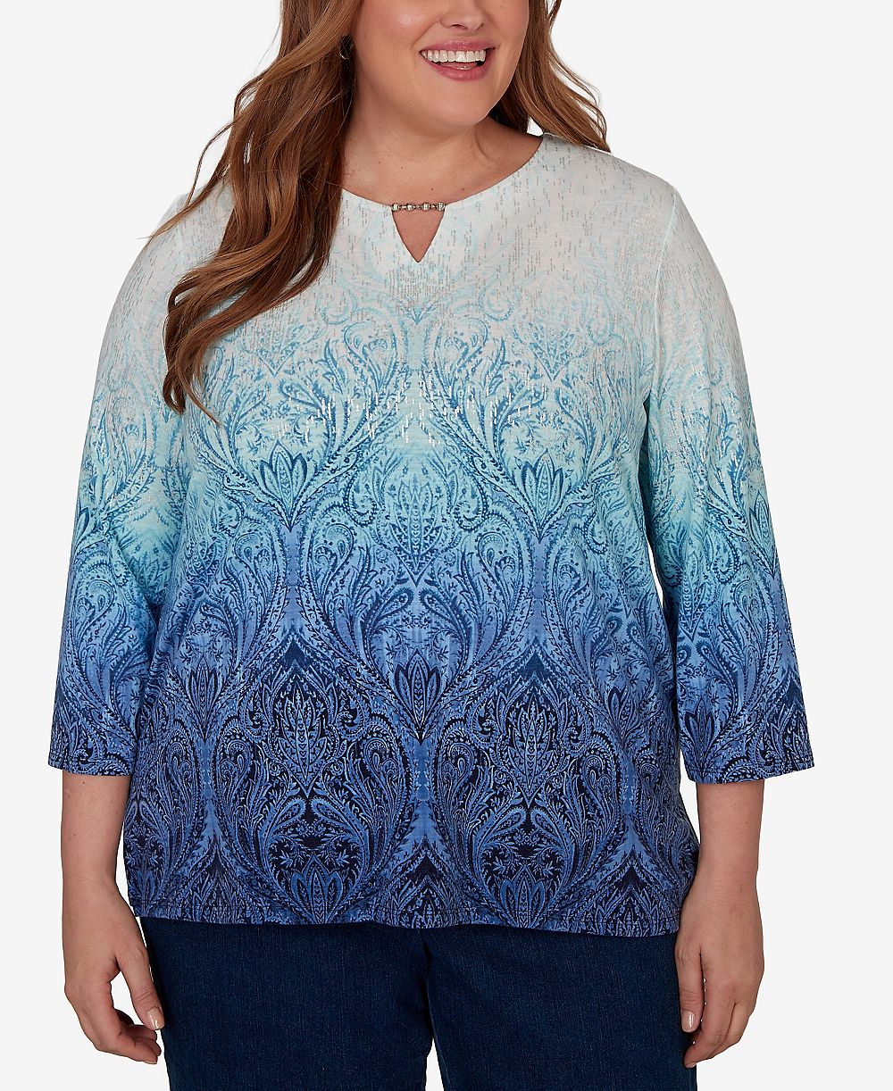 Женский трикотажный топ Alfred Dunner Plus Size Ombre Medallion