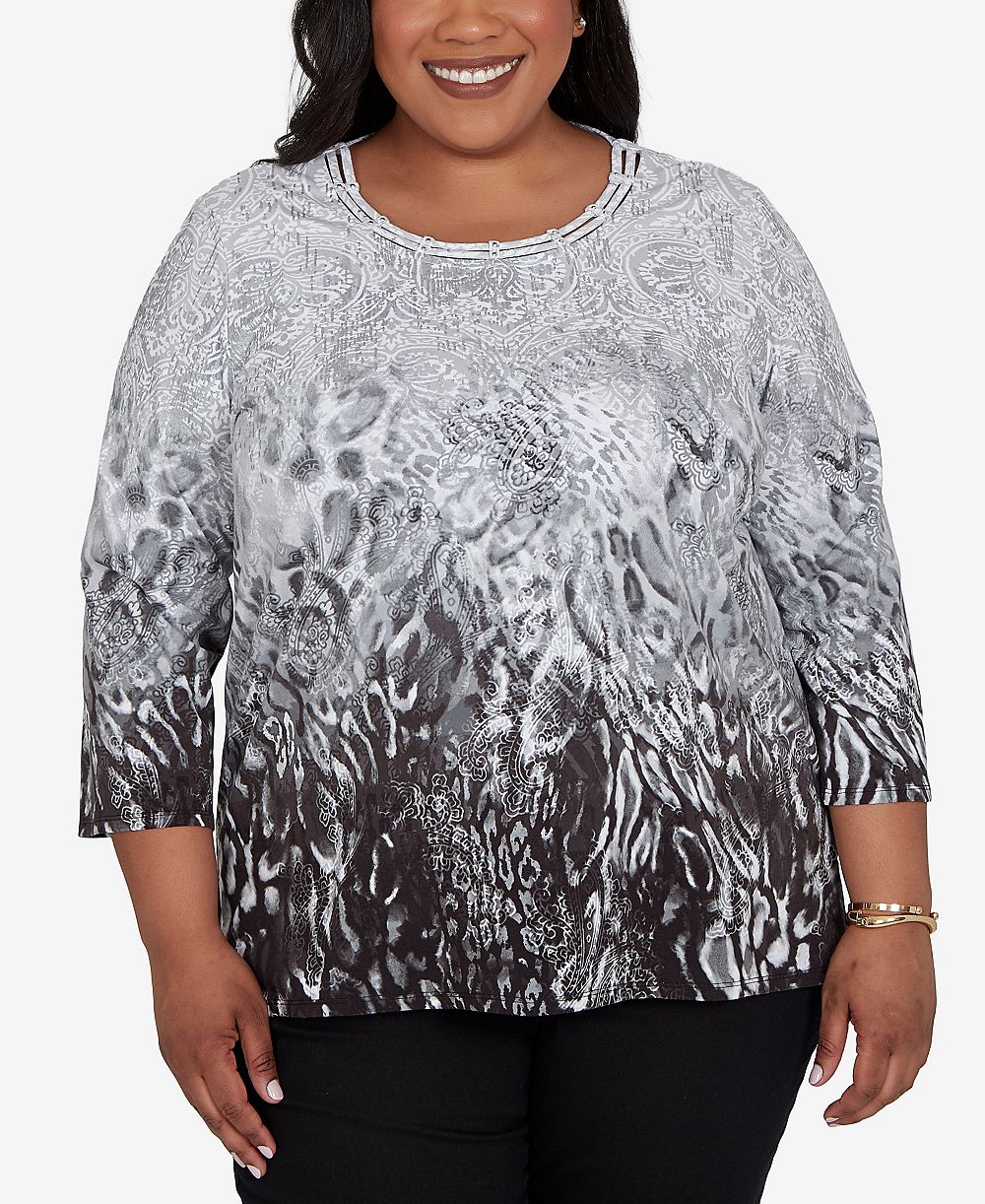 Alfred Dunner Plus Size Mono Ombre Animal Print Top