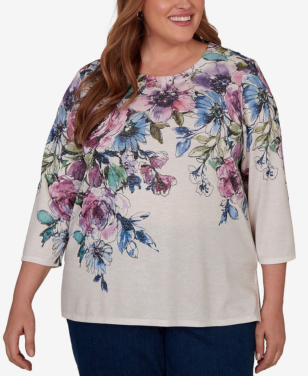 Женский трикотажный топ Alfred Dunner Plus Size Falling Roses Knit Top