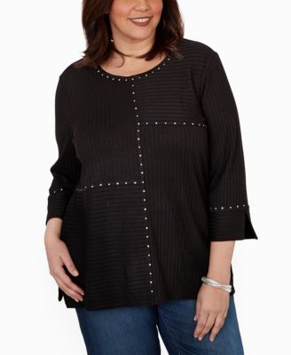 Женский топ Alfred Dunner Plus Size Spliced Texture Metallic Studded