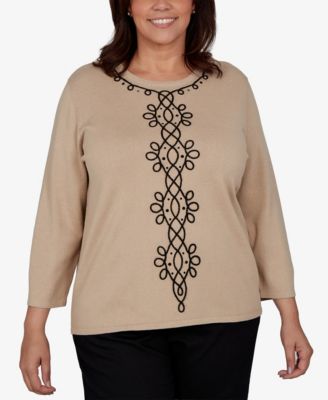 Alfred Dunner Plus Size Center Scroll Soutache Crewneck 3/4-Sleeve свитер
