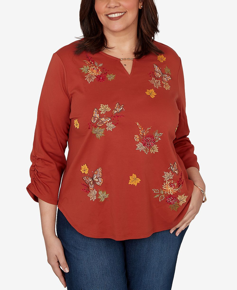 Топ Alfred Dunner Plus Size Tossed Floral Butterfly