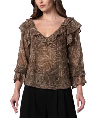 Liverpool Los Angeles Women's Long-Sleeve Double-Ruffle V-Neck Blouse