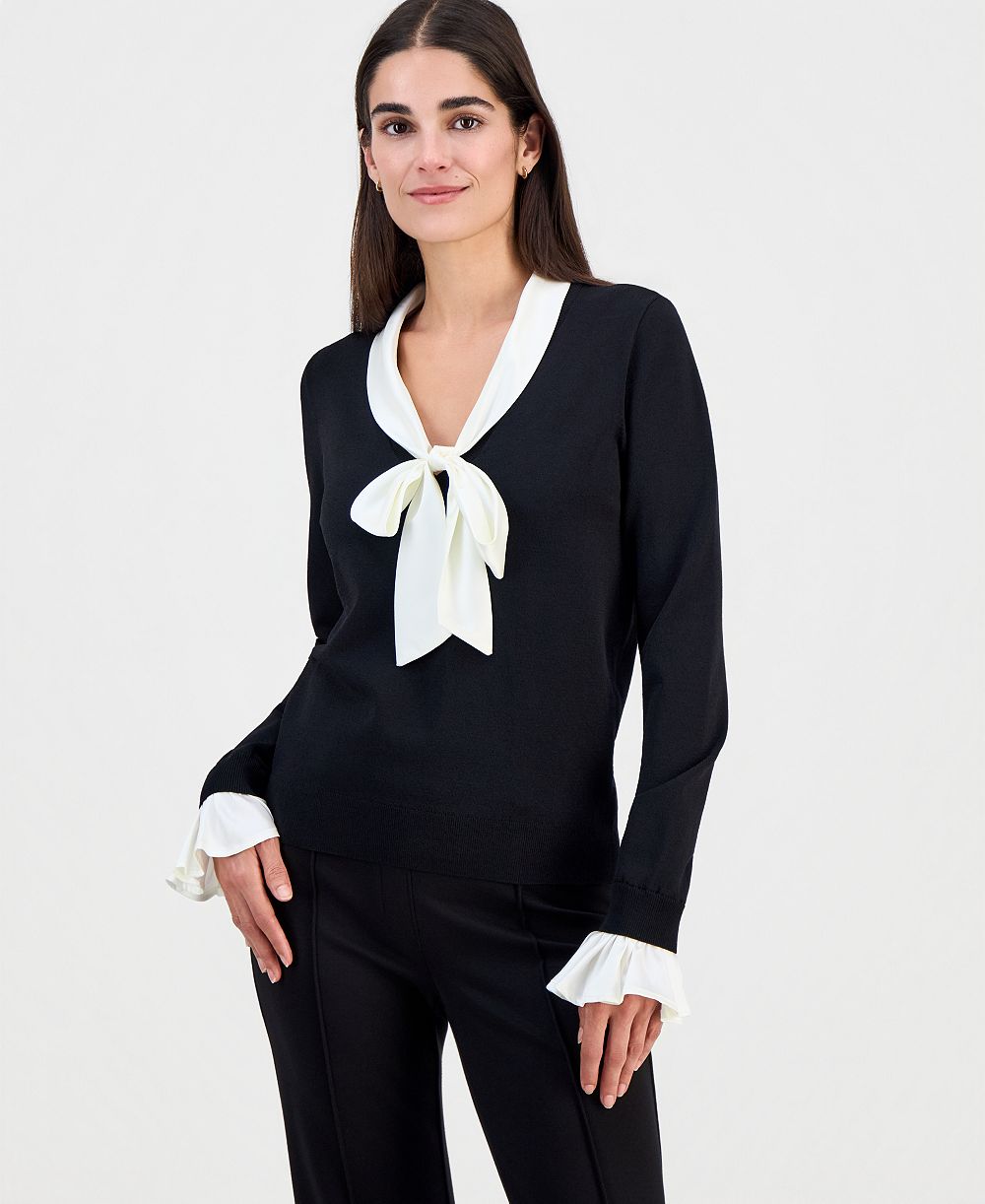 Женский джемпер T Tahari Scarf-Neck Contrast-Trim