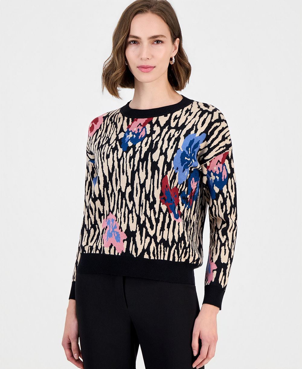 Женский джемпер T Tahari Leopard Floral Jacquard Crewneck