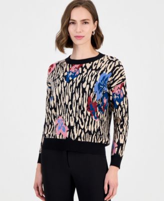 Женский джемпер T Tahari Leopard Floral Jacquard Crewneck