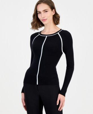 T Tahari Women's Raglan-Sleeve Ribbed Crewneck Long-Sleeve Pullover Sweater