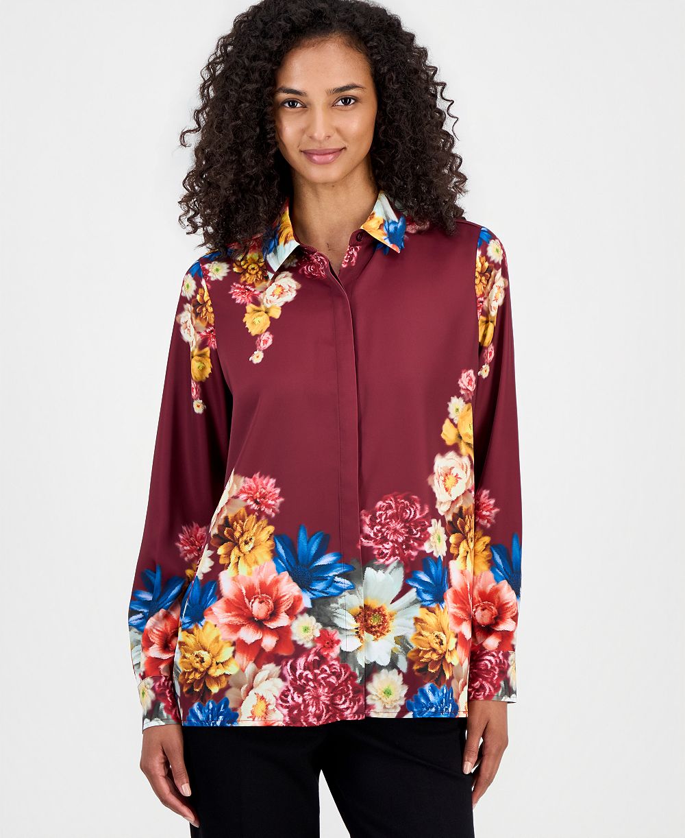 T Tahari женская блузка T Tahari Floral Button-Front Tunic