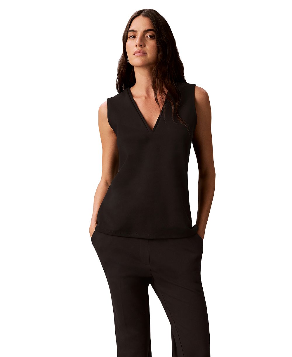 Calvin Klein Petite V-Neck Banded Shell Top
