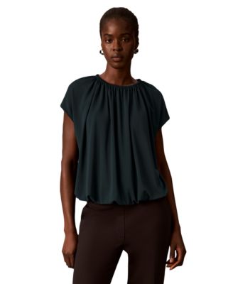 Calvin Klein petite Shirred Extended-Shoulder Short-Sleeve Blouse