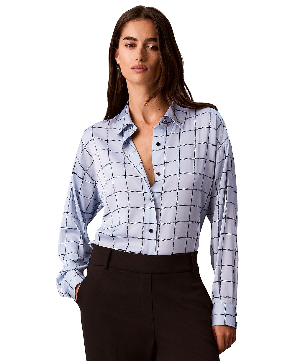 Calvin Klein Petite Plaid Long-Sleeve Button-Up Shirt