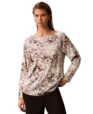 Calvin Klein Petite Boat Neck Button-Front Long-Raglan-Sleeve Blouse