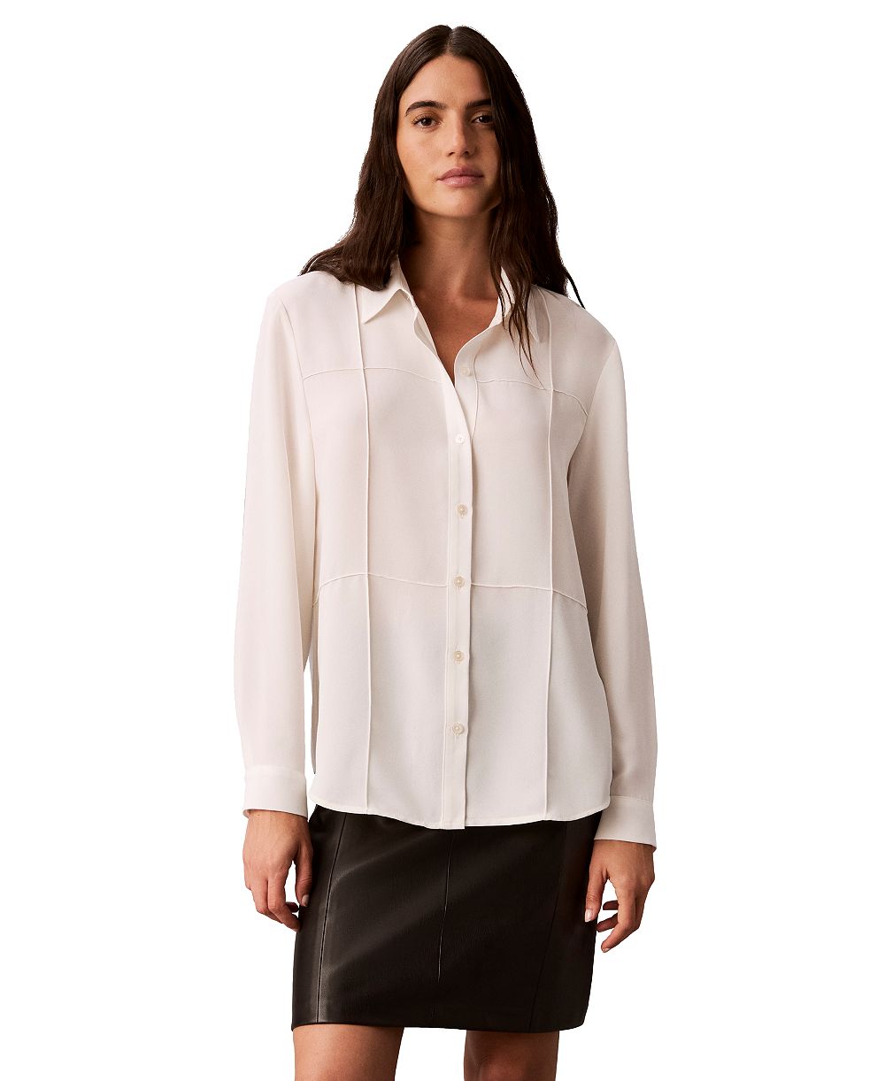 Calvin Klein Petite Long-Sleeve Collared Neck Shirt