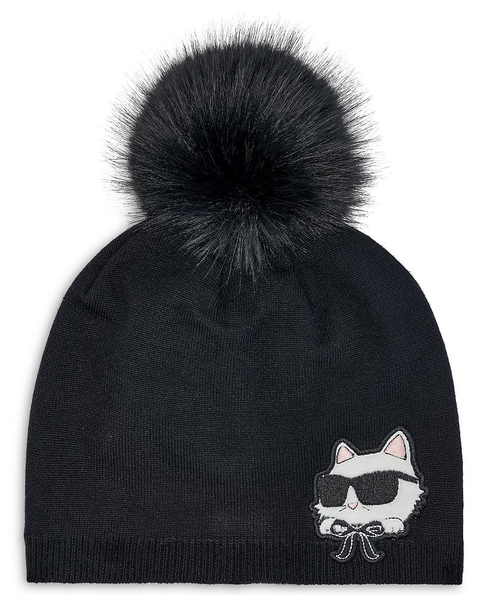 Женская шапка KARL LAGERFELD PARIS Cozy Cat Faux-Fur Pom Beanie