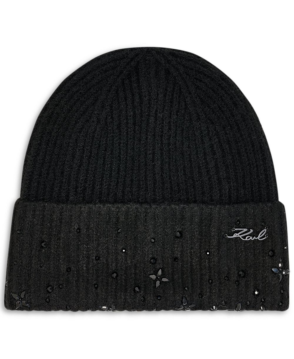 KARL LAGERFELD PARIS Studded Shaker Stitch Beanie Hat