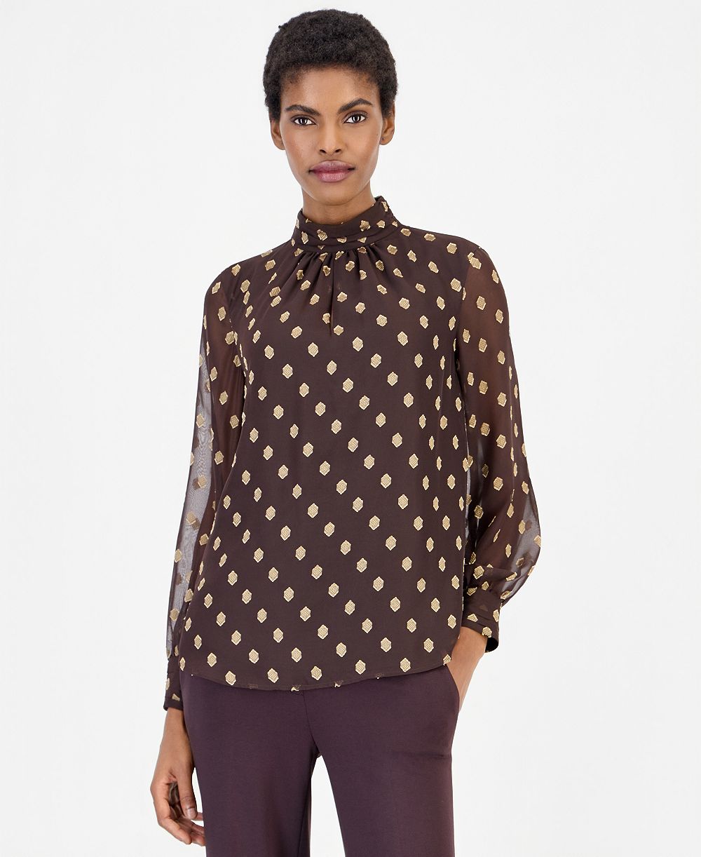 Женская блузка Anne Klein Long-Sleeve Mock Neck Keyhole