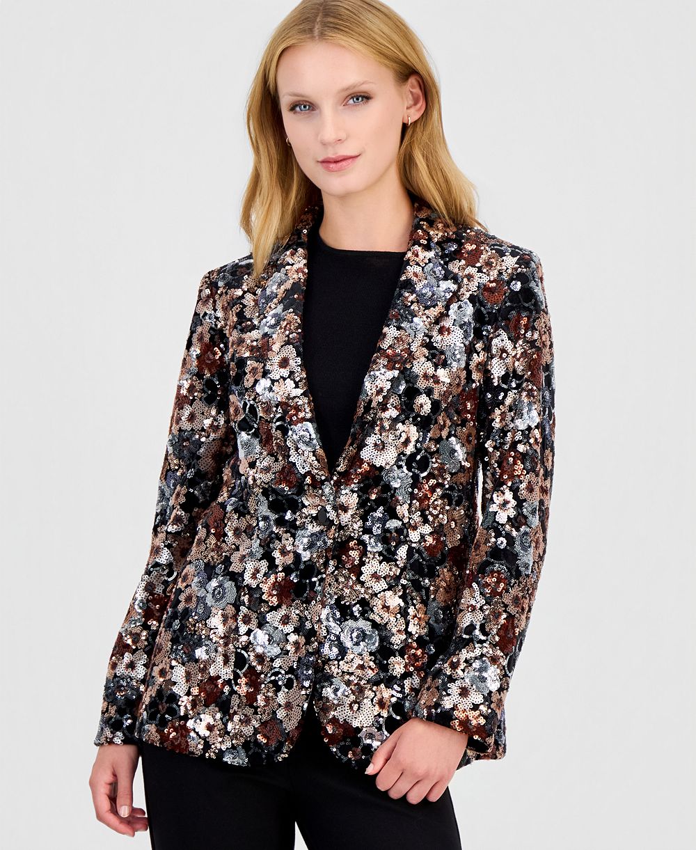 Anne Klein женский блейзер с одним пуговицей и цветочным пайеточным узором