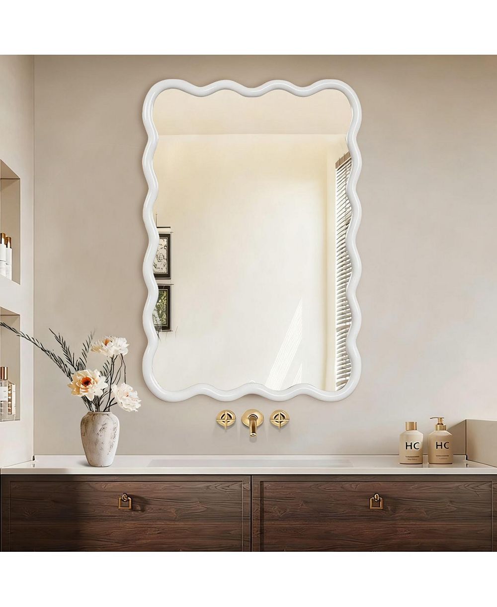 LAOTIES 24" x 36" Wavy Rectangle Wall Mirror, Modern Decorative Accent Mirror for Living Room, Bathroom and Entryway