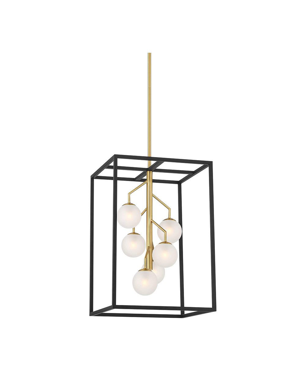 Possini Euro Design Alter Gold Pendant Chandelier  Modern LED Frosted Glass 6-Light Fixture for Dining Room