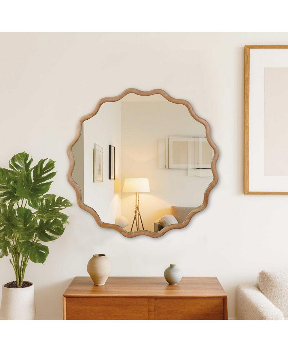 LAOTIES 36" Round Decorative Wall Mirror with Wavy Design for Bedroom, Bathroom