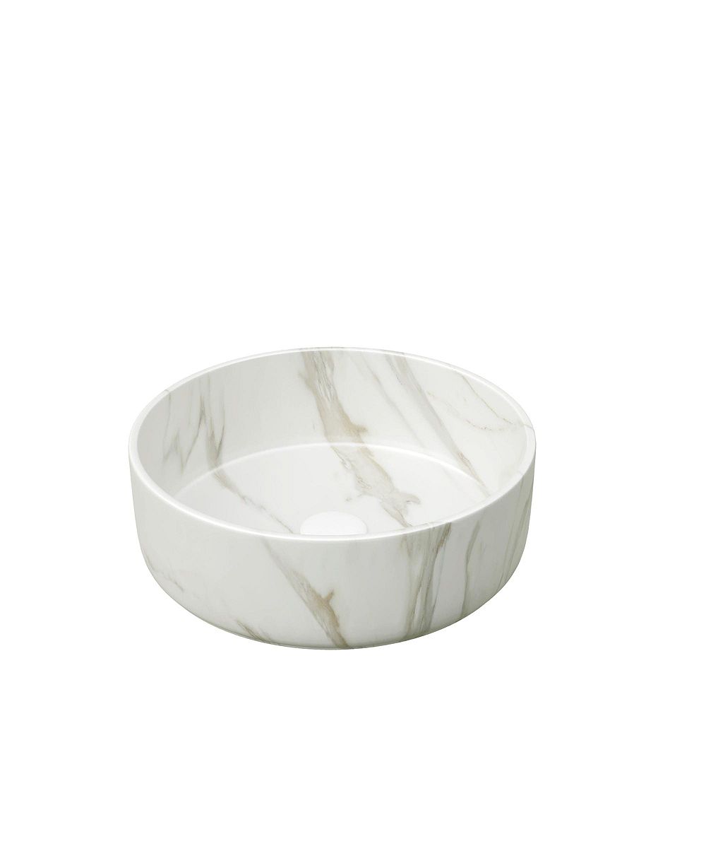 BUSDAYS 14 Inch Round Ceramic Vessel Bathroom Sink with Stone Pattern No Faucet No Cabinet