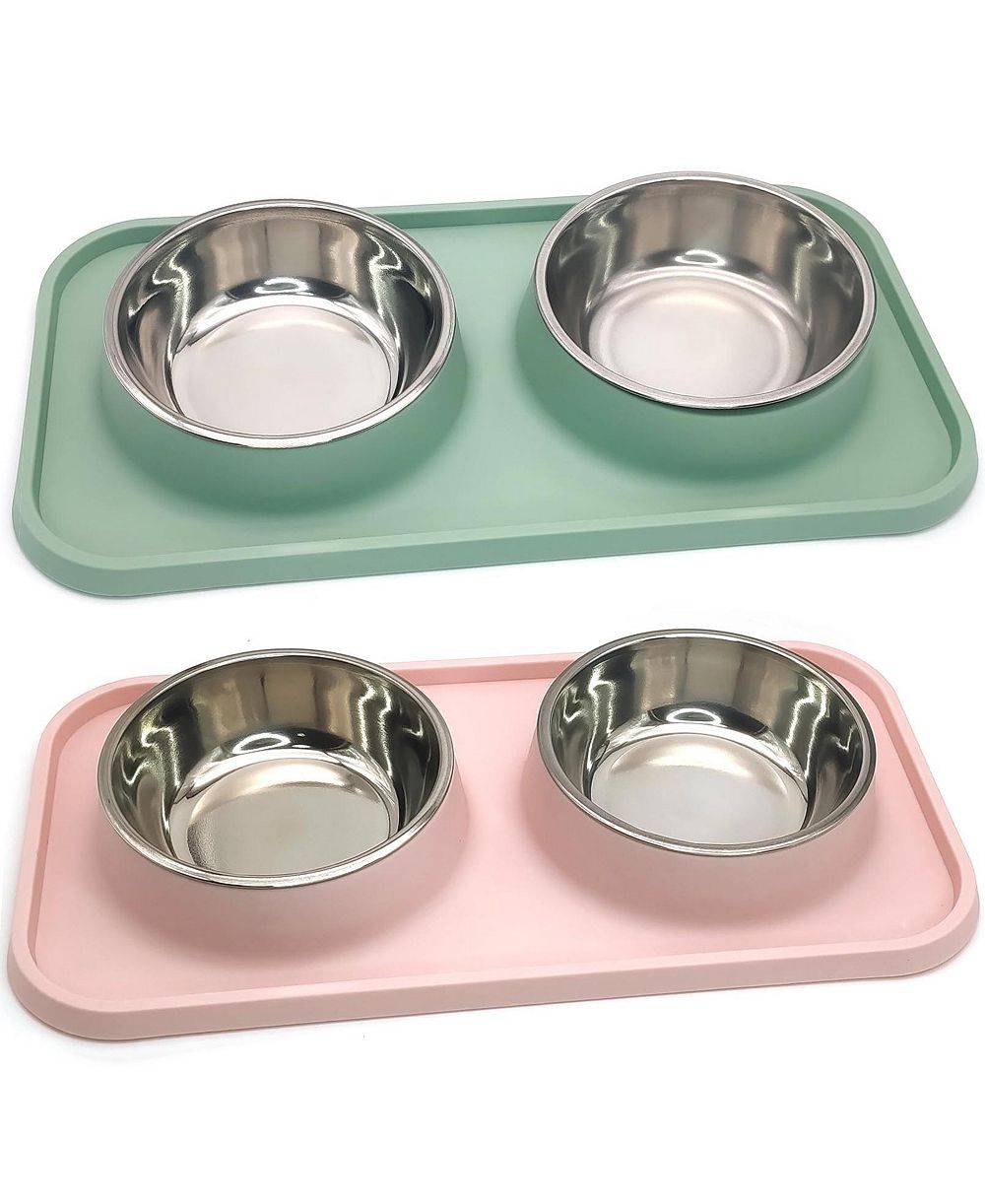 ARONKL Stainless Steel Pet Feeder Set Non-Slip Spill Proof Removable Bowls for Small Pets
