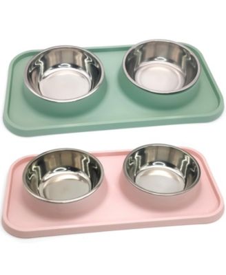 ARONKL Stainless Steel Pet Feeder Set Non-Slip Spill Proof Removable Bowls for Small Pets