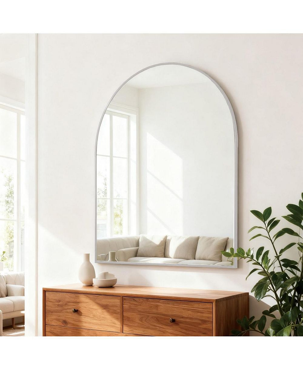 LAOTIES 30" x 36" Arched Metal Framed Wall Mounted Vanity Mirror for Bathroom, Bedroom and Entryway