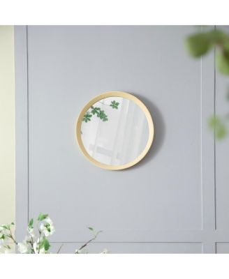 LAOTIES 20" Round Solid Mango Wood Wall Mirror, Modern Bathroom Vanity Mirror for Entryway and Bedroom