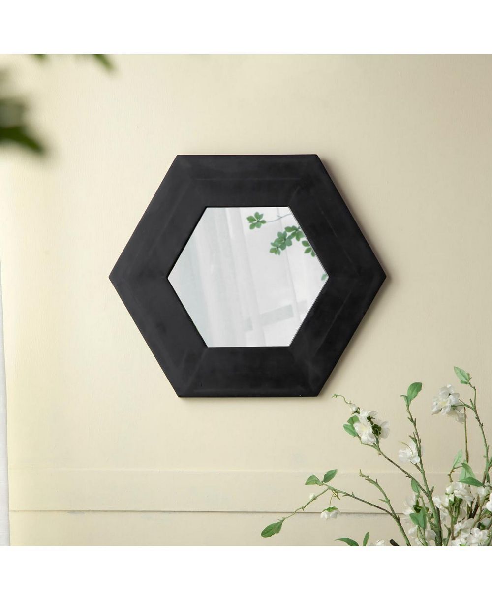 LAOTIES 18.5" Hexagon Wall Mirror, Geometric Teak Wood Accent Mirror for Entryway, Bedroom and Gallery Wall