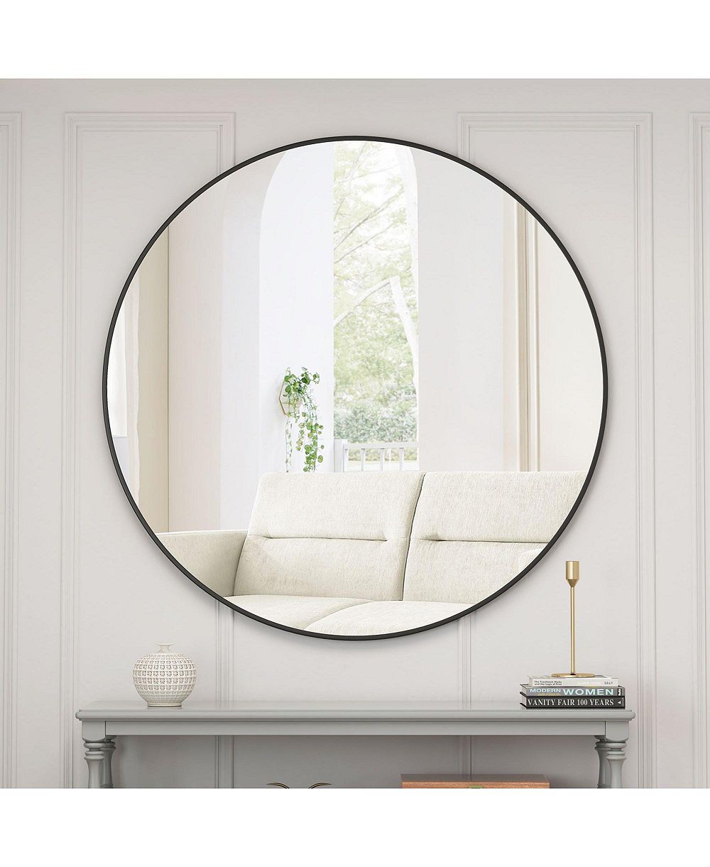 LAOTIES 48" Oversized Round Wall Mirror, Large Modern Metal Circle Statement Mirror for Living Room