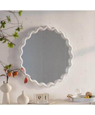 LAOTIES 28" Modern Round Decorative Wall Mirror with Matte Wavy Frame