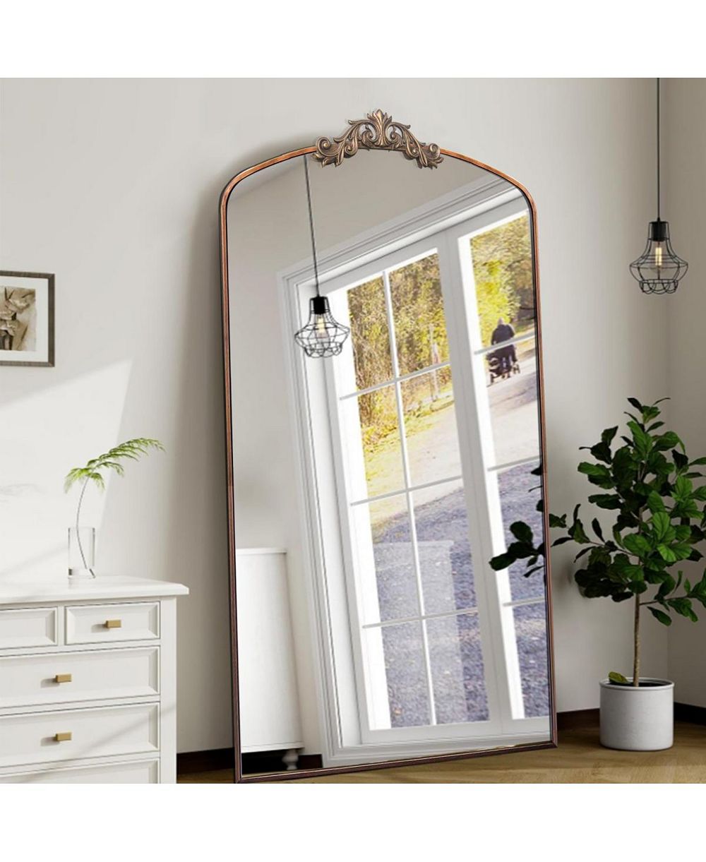 LAOTIES 36" x 66" Full Length Floor Mirror, Vintage Arched Metal Dressing Mirror for Bedroom and Entryway