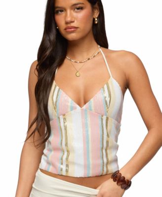 Edikted Женский топ Lauren Ralph Lauren Crystal Logo Sequin Striped Halter