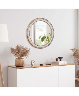 LAOTIES Round Farmhouse Wall Mirror, Wood