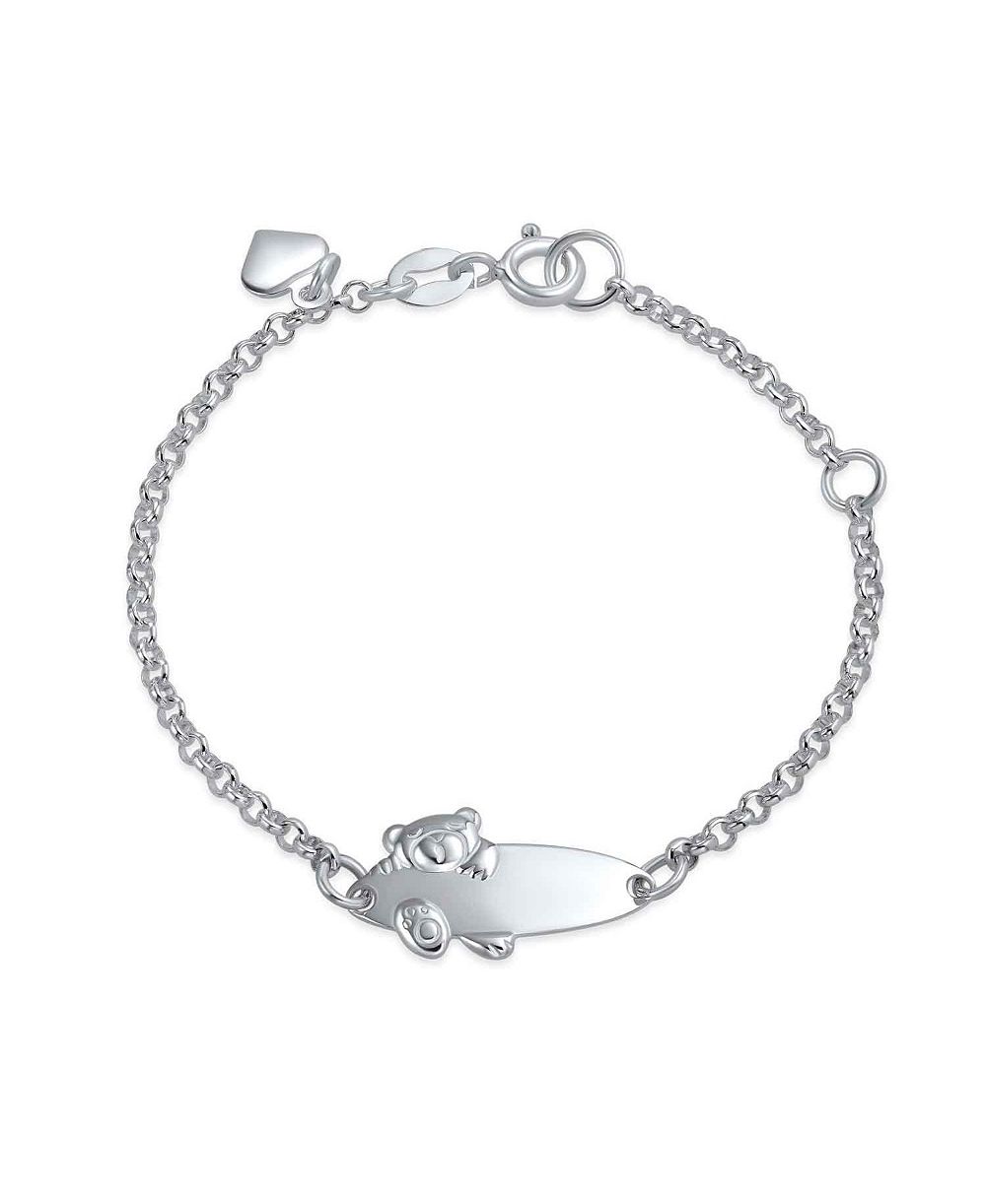 Bling Jewelry Petite Bear Charm Blank Name Identification ID Bolo Bracelet .925 Sterling Silver 5- 6 inch Adjustable