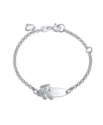 Bling Jewelry Petite Bear Charm Blank Name Identification ID Bolo Bracelet .925 Sterling Silver 5- 6 inch Adjustable