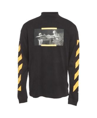 Off-White Мужская футболка с длинным рукавом и воротником Mock Neck, принт Caravaggio, б/у