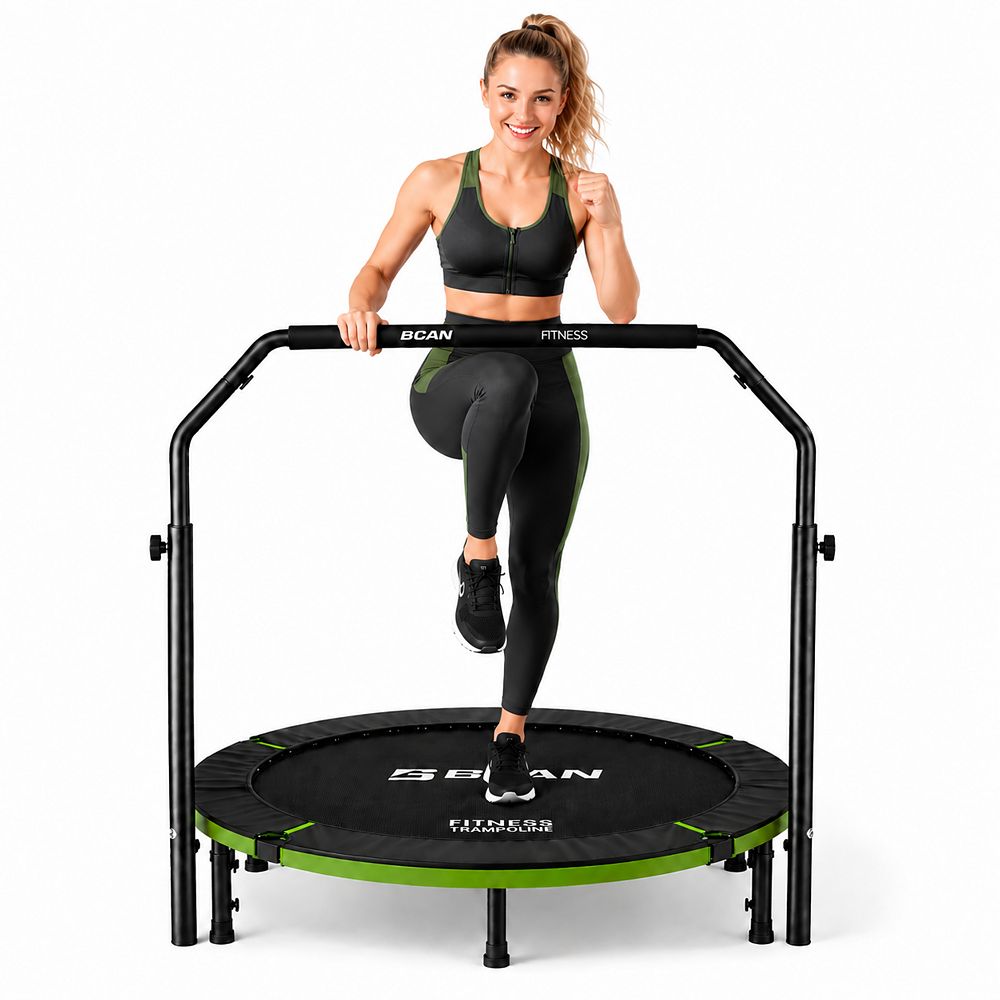 BCAN SP3 40 Inch Foldable Mini Trampoline with U Shape Adjustable Foam Handle Adult Rebounder Trampoline Indoor Fitness Workout Max Load 330LBS